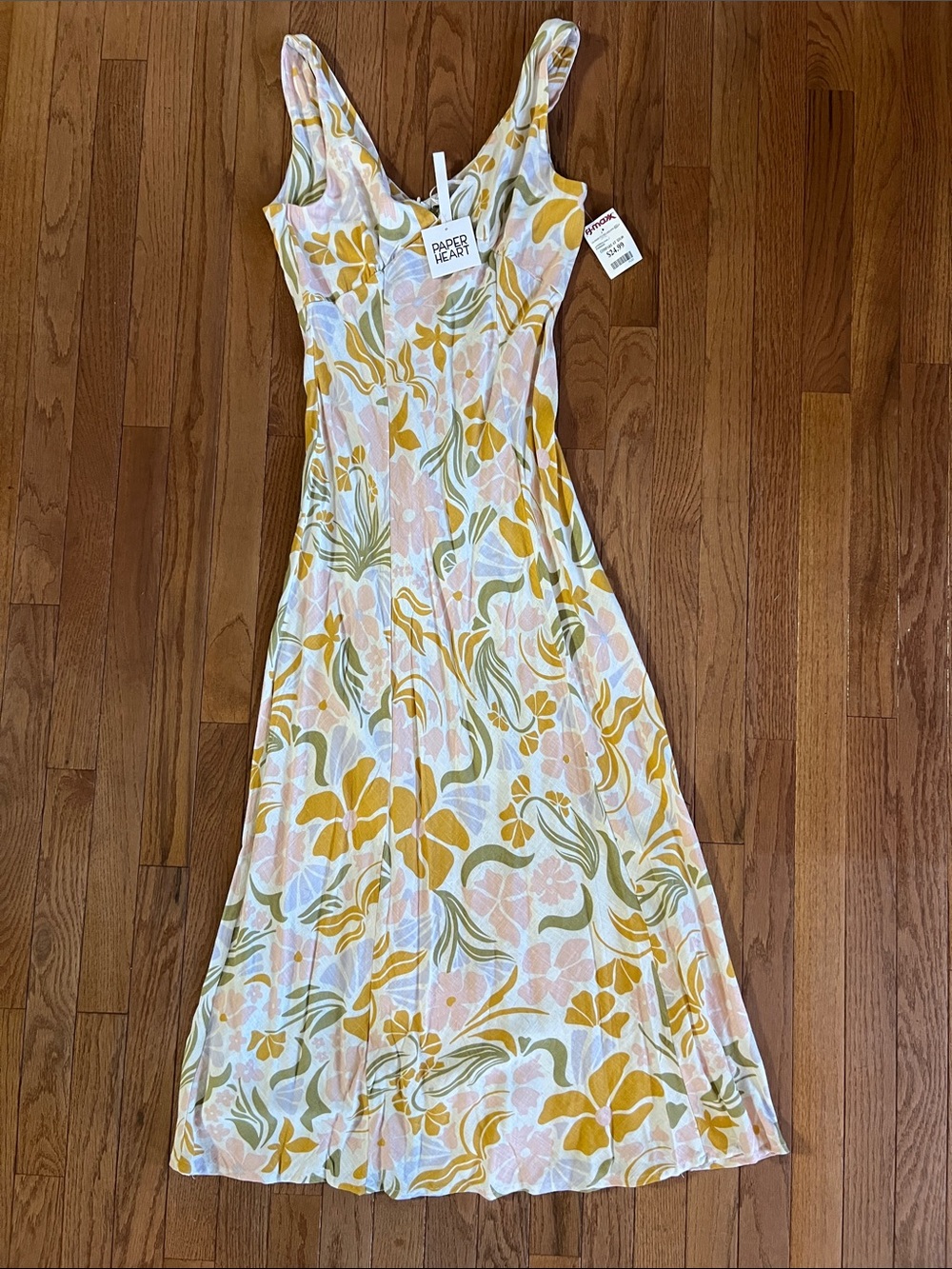 Paper Heart Floral Maxi Dress in Mustard & Pink